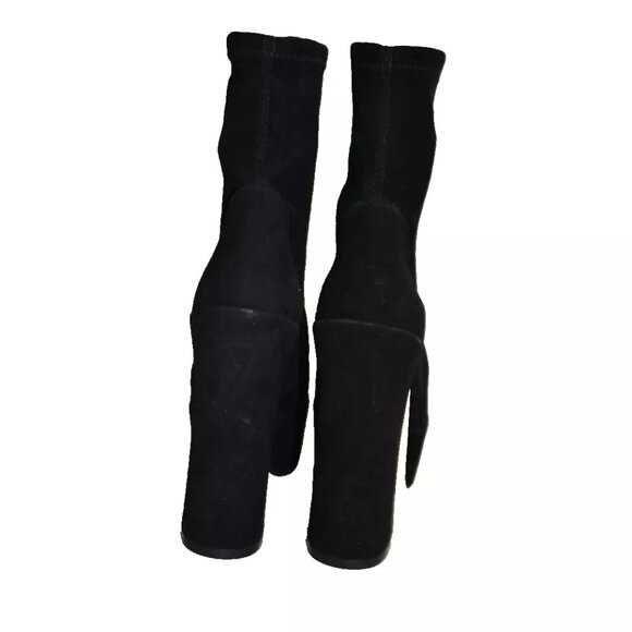 $900 STUART WEITZMAN Skyhigh Stretch Suede Platform Booties BLACK 6.5 (2) (PB28) - Picture 5 of 7